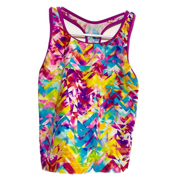 Speedo Tankini Multi Chevron Geometric Kaleidoscope Fractal Pink Multicolor 10 - Picture 1 of 4